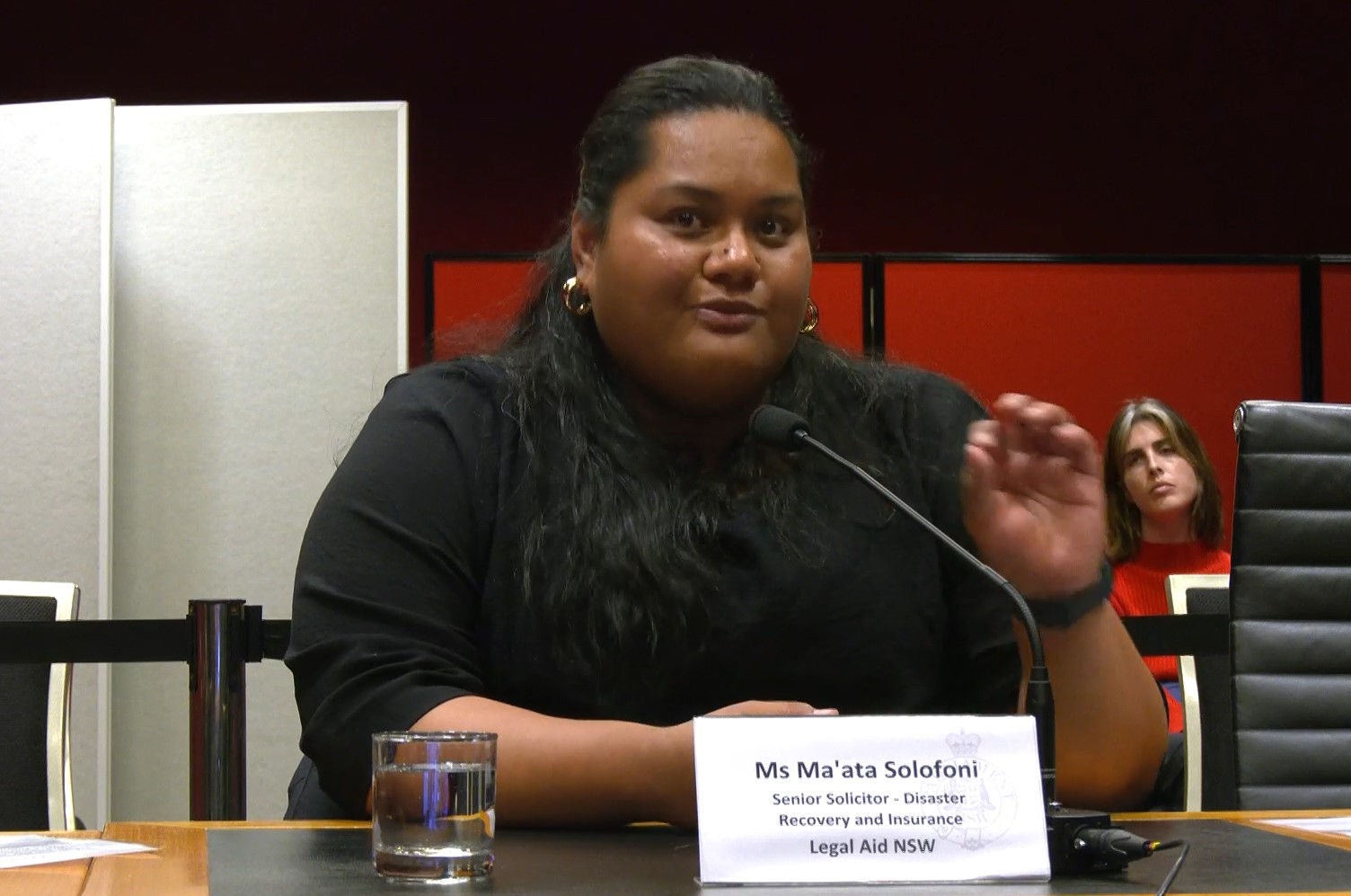 Ma’ata Solofoni gives evidence at Parliament House in Sydney